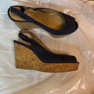 Stuart Weitzman Dark Blue Cork Wedges